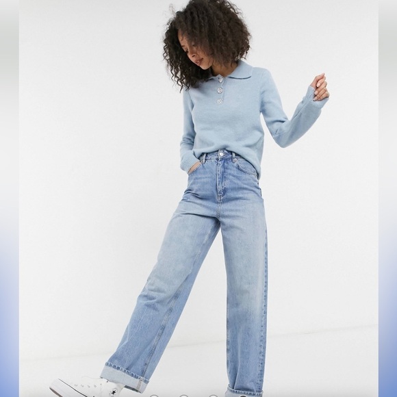 Vero Moda Tall polo sweater with crystal
buttons in blue Size L - Picture 1 of 16